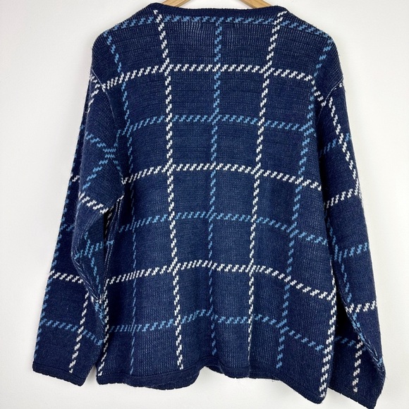 Tally Ho Vintage Navy Blue Checked Cardigan Sweater - Picture 8 of 8